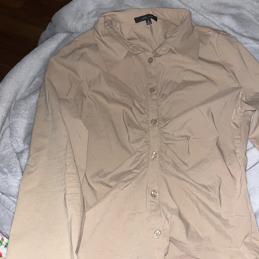 Love Tree Beige Button-Up Blouse